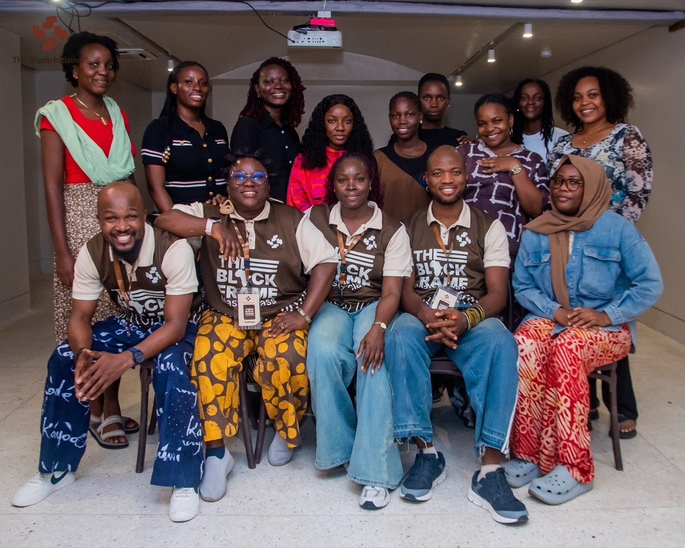 The nine Shade Storytellers with the facilitators and team of The Black Frame masterclass at the Centre for Contemporary Art, Lagos.